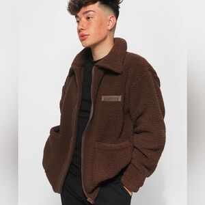 Sisters James Charles Sherpa Teddy Zip Up Sweater Jacket Cold Brew Brown Large